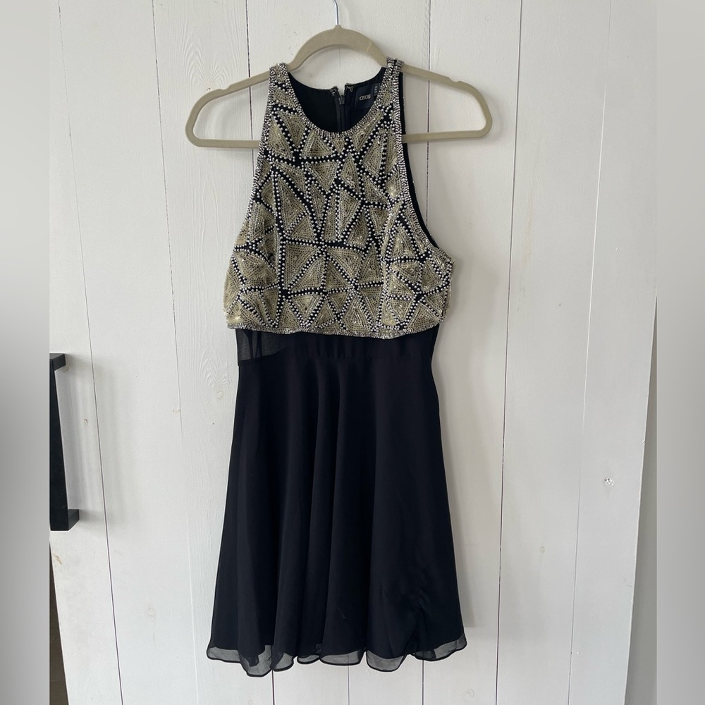 Black and gold short formal dress